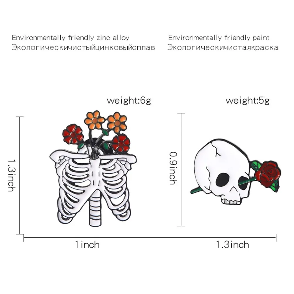 Medical Skeleton Black White Enamel Pins Badges Unisex Couple Skull Brooches for Women Goth Punk Jewelry Gift Lovers | Украшения и