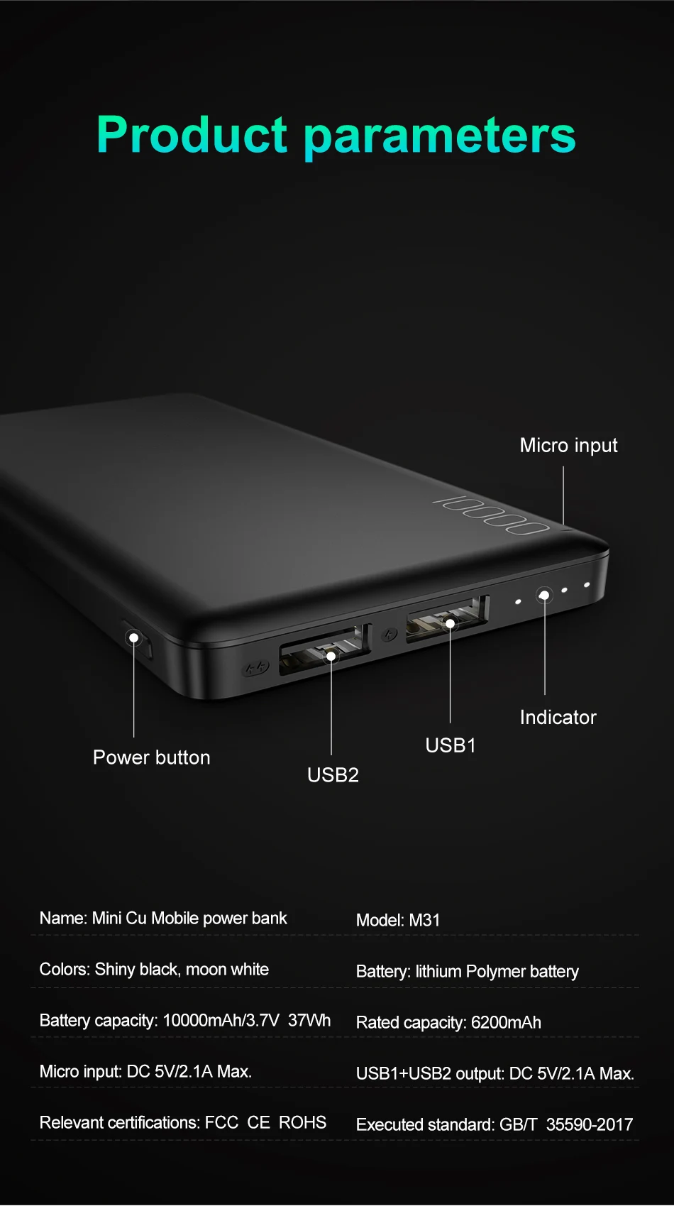 Baseus 10000 мАч Внешний аккумулятор, двойной USB тонкий внешний аккумулятор, портативный внешний аккумулятор, зарядное устройство для мобильных телефонов, планшетов, повербанк