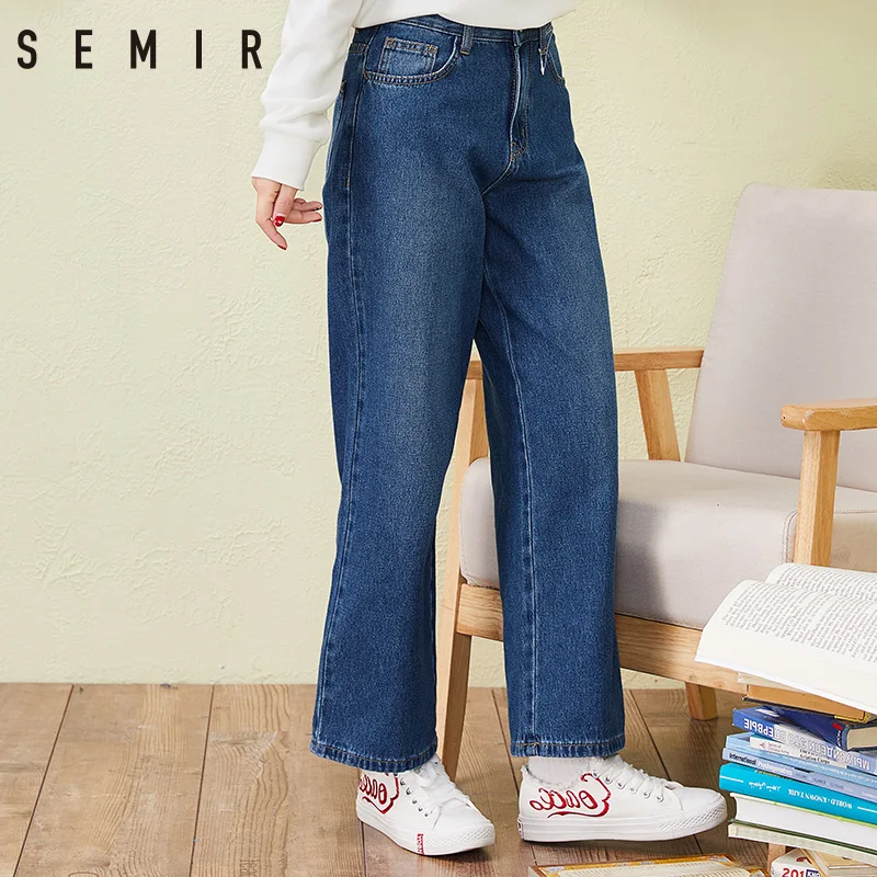 SEMIR новые джинсы для женщин свободные штаны в винтажном стиле широкие брюки с высокой талией для 4 сезона модные брюки