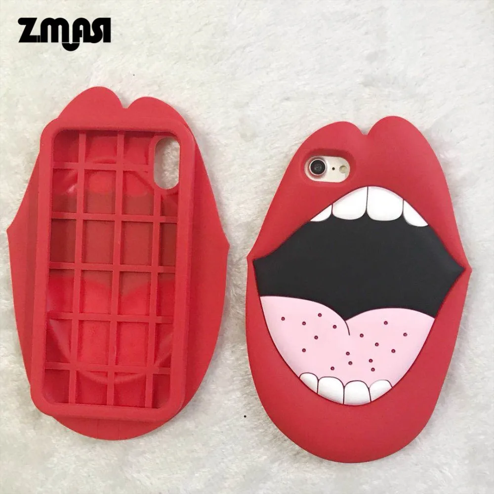Zmasi 2018 Новый 3D красный Средства ухода за губами cell чехол для iPhone X 8 7 силиконовые