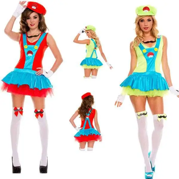 Новая мода Бесплатная доставка Мисс Марио игривый водопроводный костюм 3S1370