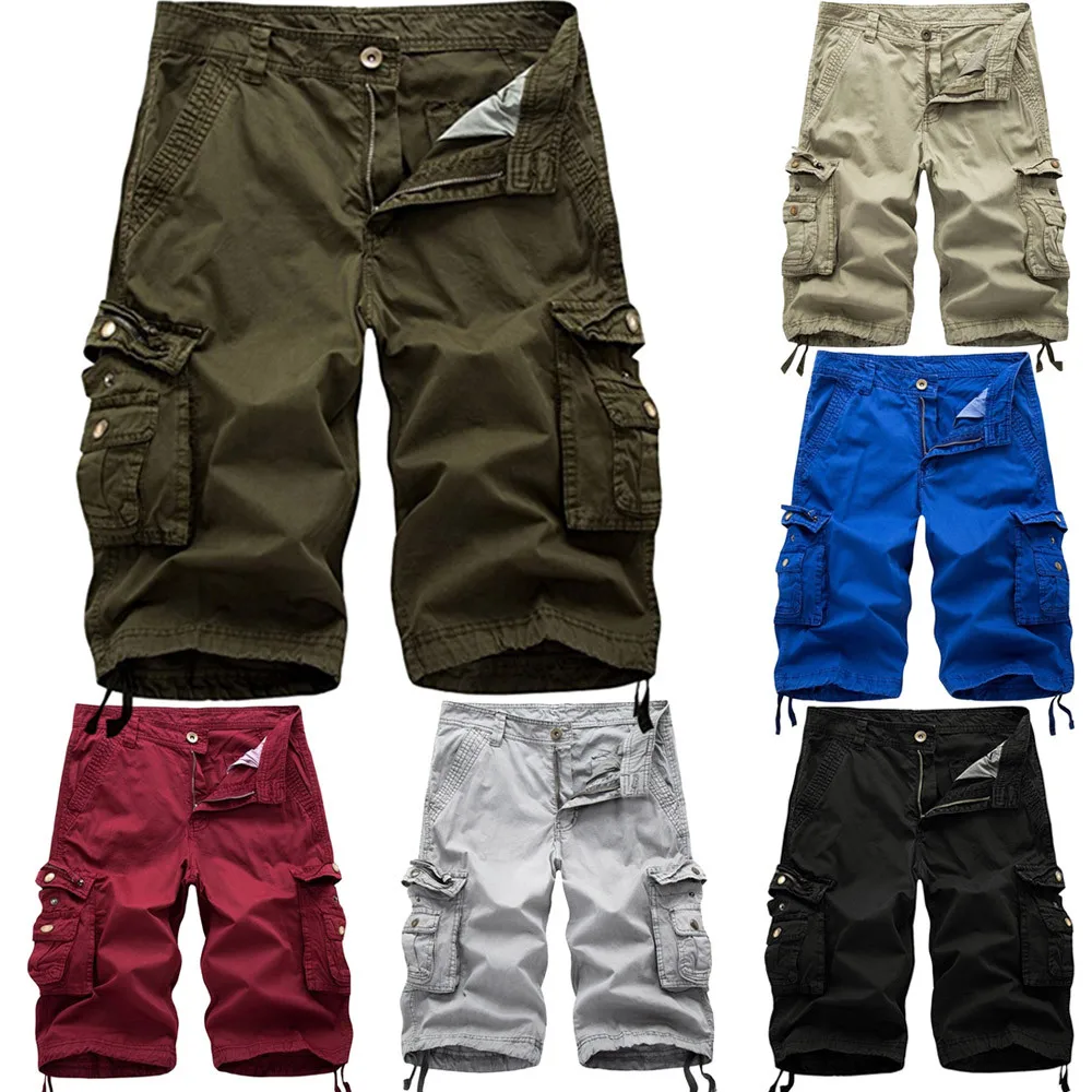 Мужские повседневные однотонные пляжные рабочие брюки с карманами карго гарем