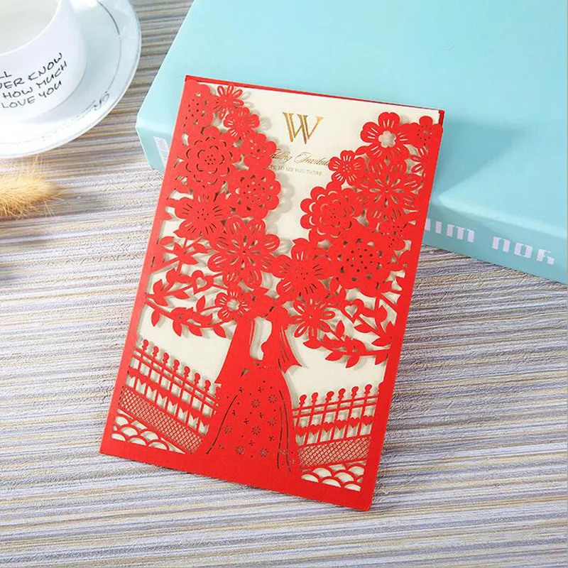 100 шт. синий красный лазерная резка свадебные приглашения карта дерева