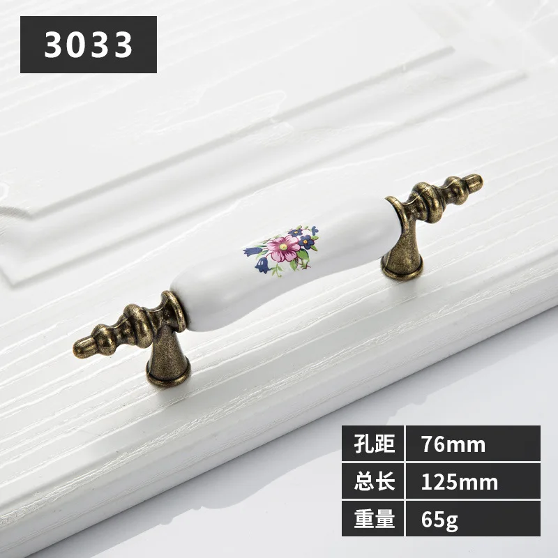 76mm hole spacing Классическая керамическая ручка шкафа и вытяжная Мебельная ручка для дверцы выдвижного ящика ручная кухонная ручка на дверь шкафа счастливый узор - Цвет: 76mm hole spacing