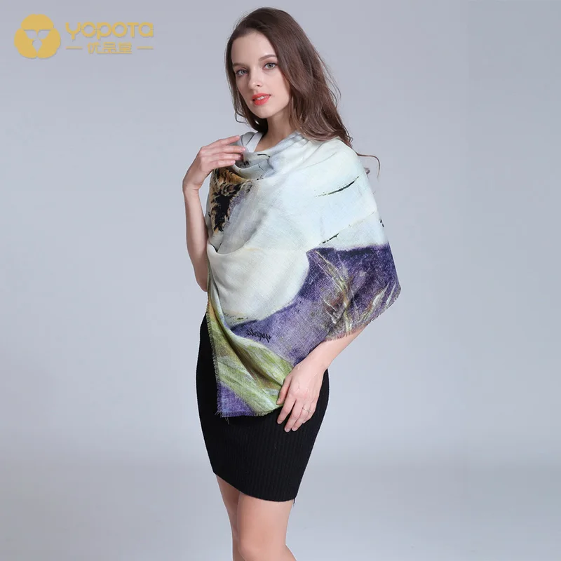 Yopota Фирменная новинка из чистой шерсти Роскошные шарфы Косынка для женщин двойного назначения теплые высококачественные шарфы первоклассный подарок - Цвет: 3864-04