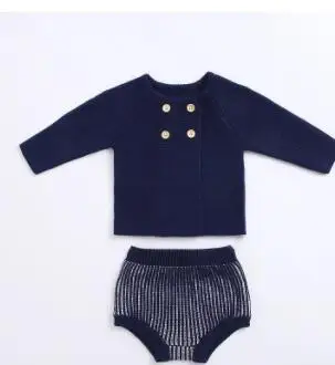 Синий MILANCEL autumn new baby clothes knit cardigans and bloomer 2 pcs baby boys clothing set cute toddler girls sweater set - Цвет: Синий