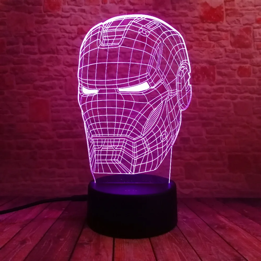 Marvel, Мстители, легенды, 3D искусство, Железный человек, маска, герой, фигурка, Ночной светильник, 7 цветов, лампа для настроения для детей, мальчиков, друзей, пап, рождественские игрушки, подарки