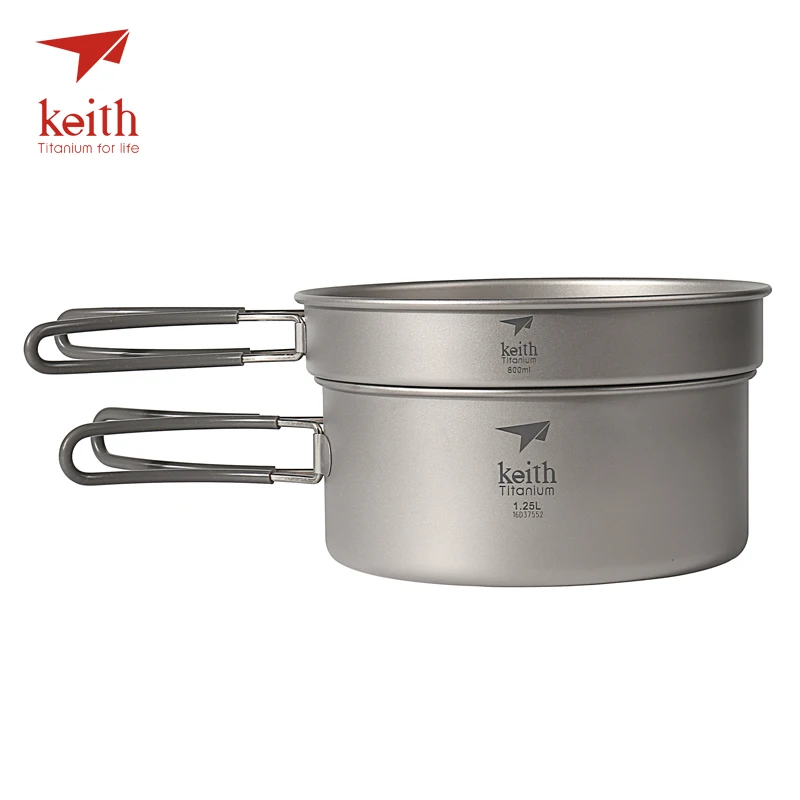 

Keith Titanium Cookware Foldable Cookware Outdoor Camping Bowls Camping Pot Sets Cooking Pot 1.25L+ Frying Pan 800ml Ti6017