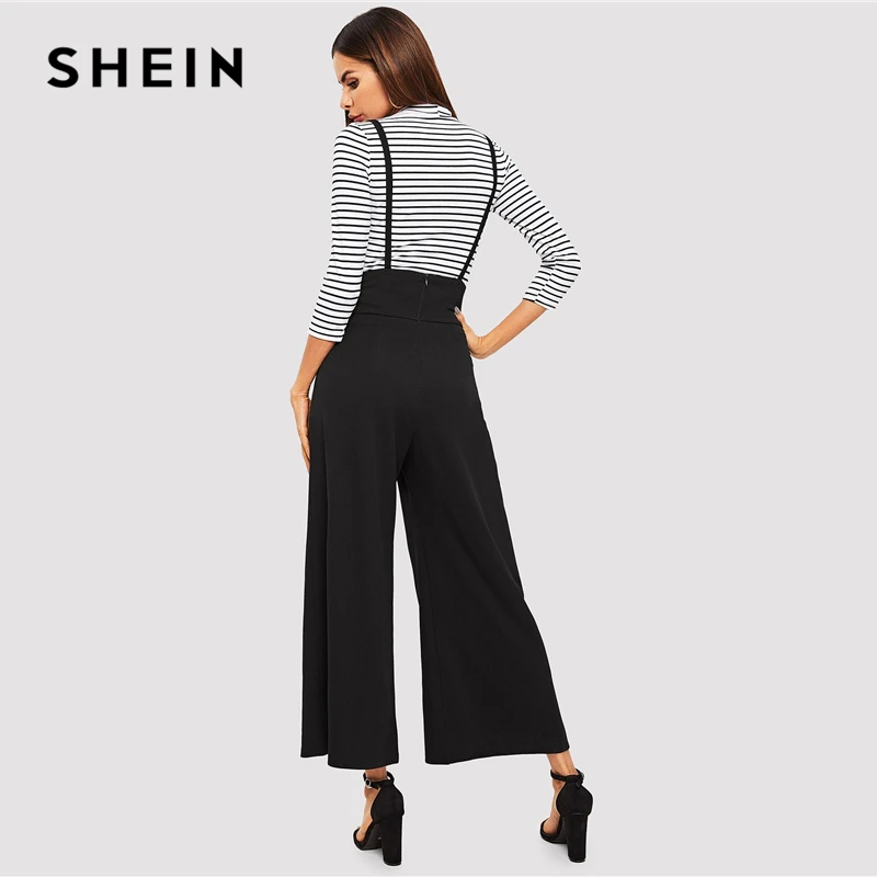 SHEIN Широкие Брюки На Бретельках, Оригинальные Брюки С Карманами, Демисезонные Однотонные Брюки