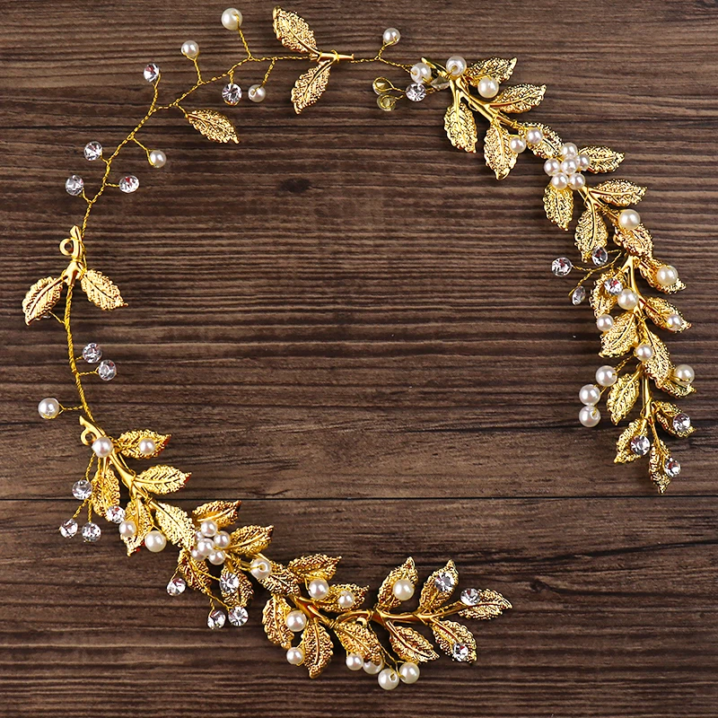 Золотая тиара повязка на голову Стразы с жемчугом женские Украшения для волос