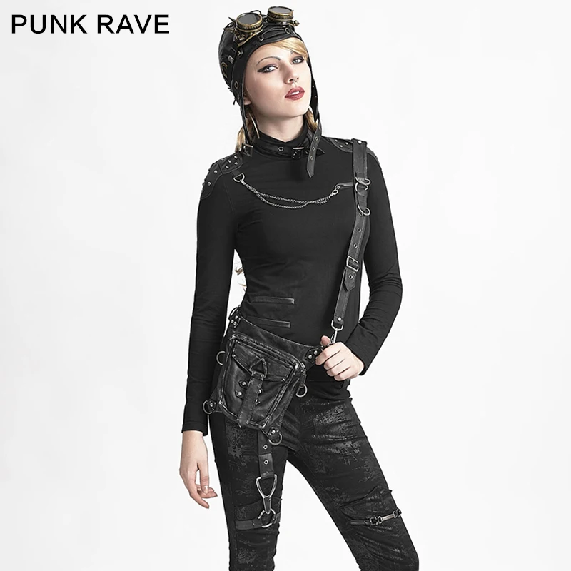 

New Punk Rave Streampunk bag fahison women girl black Kera Rock Visual Kei black Pu handbag COOL ~~~~S161