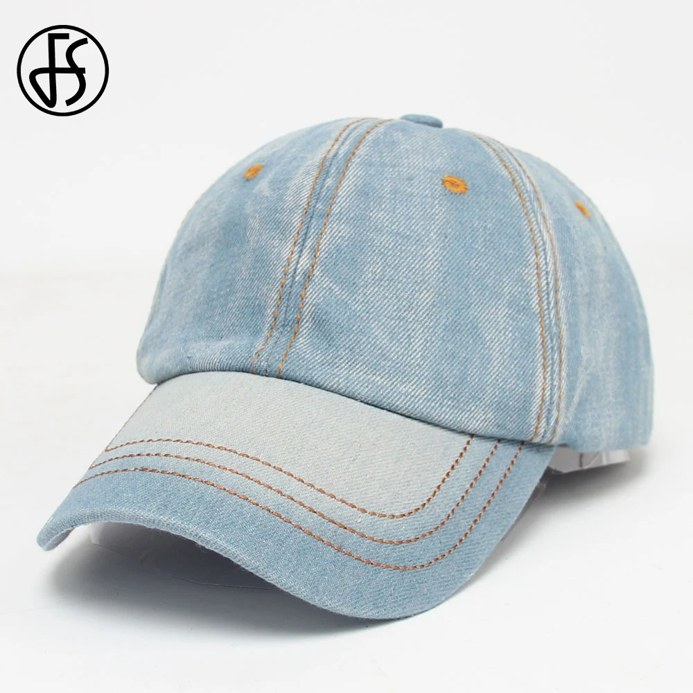 Женская джинсовая кепка FS синяя однотонная бейсбольная в Корейском стиле для