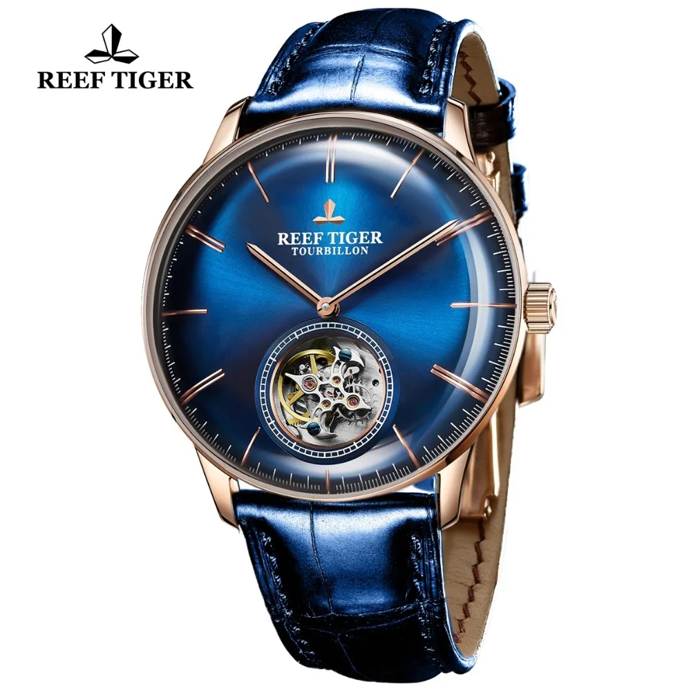 Риф Тигр/RT синий Tourbillon часы для мужчин автоматические механические часы из натуральной кожи ремешок relogio masculine RGA1930
