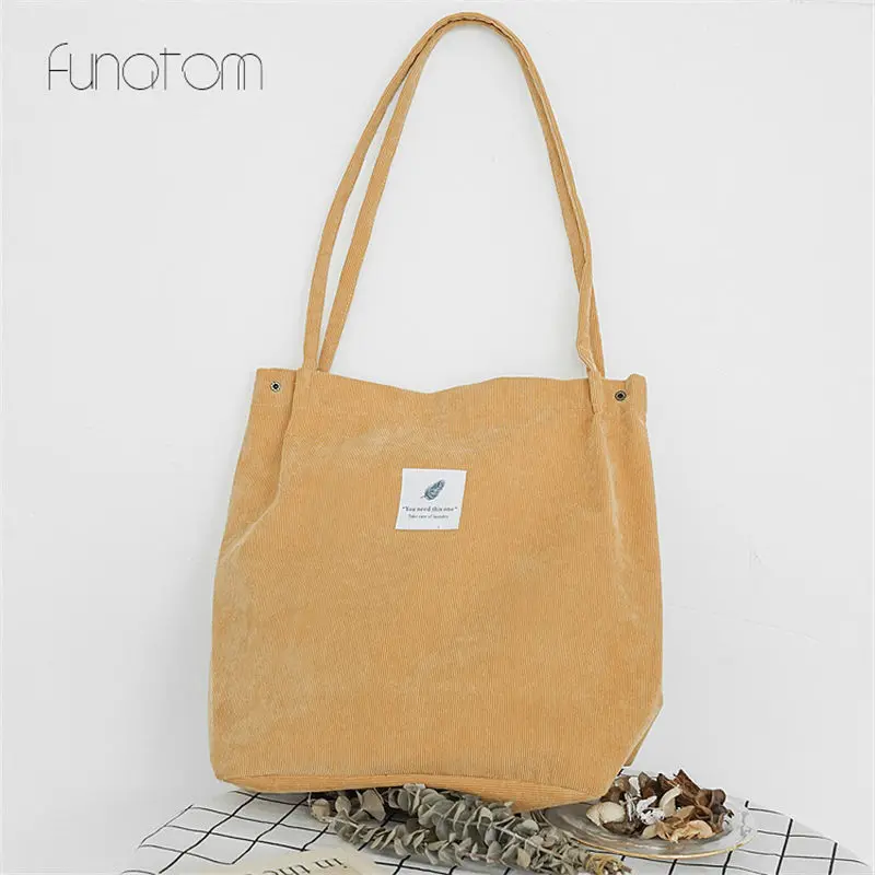 Funatom однотонные вельветовые сумки на плечо Экологичная сумка для покупок