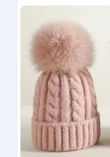 Children Pink ZJBECHAHMU, модная новинка, натуральный Лисий мех, норка, помпоны, 15 см, шапка для женщин, детей, зимняя, однотонная, шерстяная, уличная, теплая, Skullies Beanies, шапки - Цвет: Children Pink