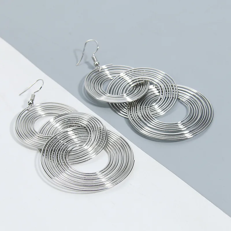 Массивные ювелирные изделия Многослойные Круглые висячие серьги золотого и