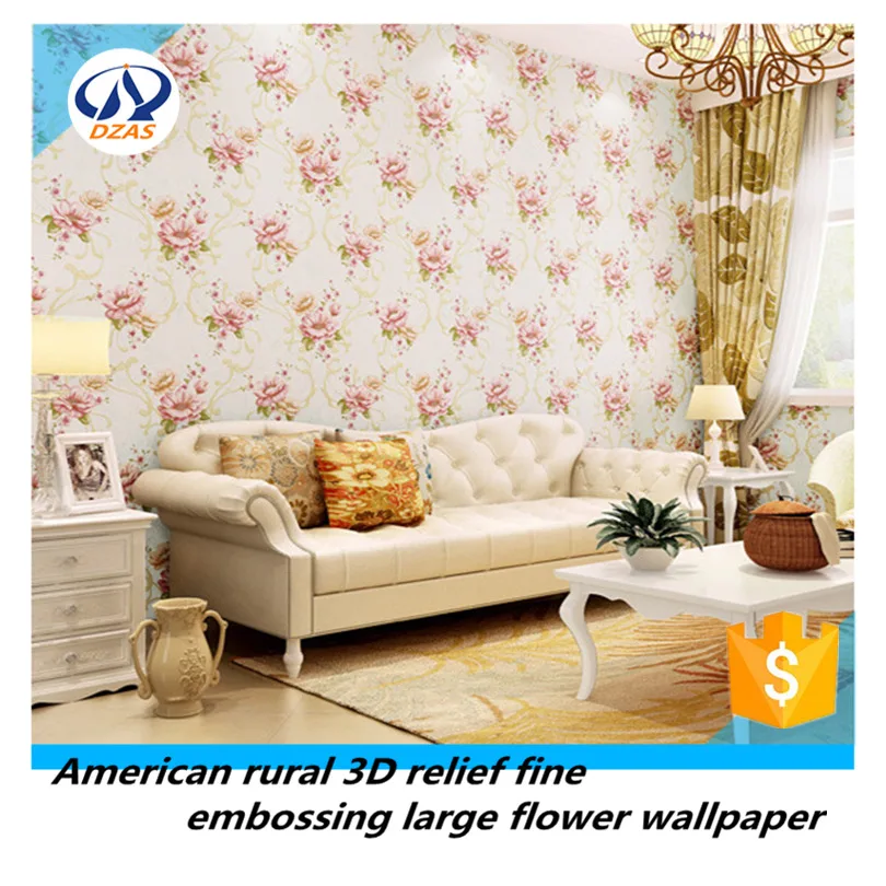 

American rural 3D relief fine embossing large flower non-woven wallpaper