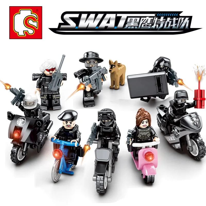 Блоки sembo WW2 военный спецназ Солдат фигуры SWAT Книги об оружии мотоцикл