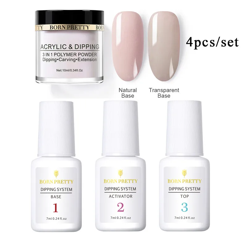 Set 9 BORN PRETTY, 3 в 1, погружающаяся пудра для ногтей, французский блеск для ногтей, набор пудры для ногтей, базовый топ, активатор, набор для украшения ногтей - Цвет: Set 9