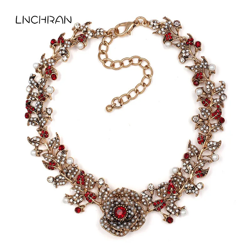 Мода имитация жемчуг камень Хрустальный цветок себе Воротник Женщины Chocker