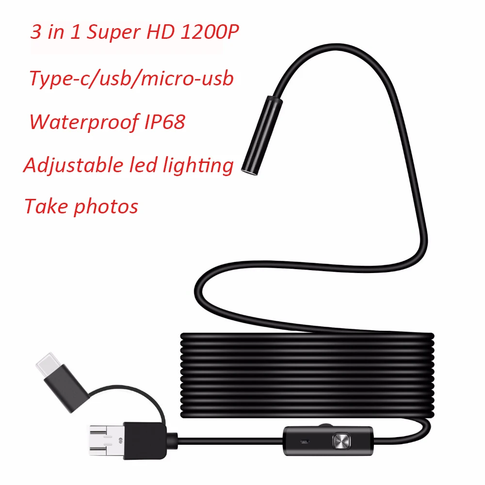Android эндоскоп камера Type C 1200P HD бороскоп 8 мм объектив 1 м 2 5 Проводная Инспекционная