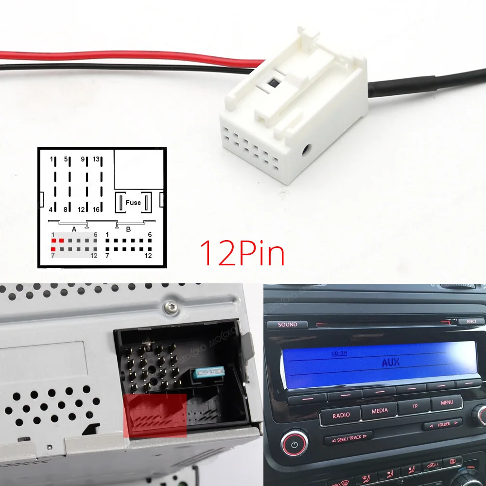 Bluetooth автомобильный набор, свободные руки, 12 штепселный разъем модуль AUX приемник адаптер для VW RCD 210 310 510 радиоприёмник-Беспроводной TF Аудио Вход Hand Free