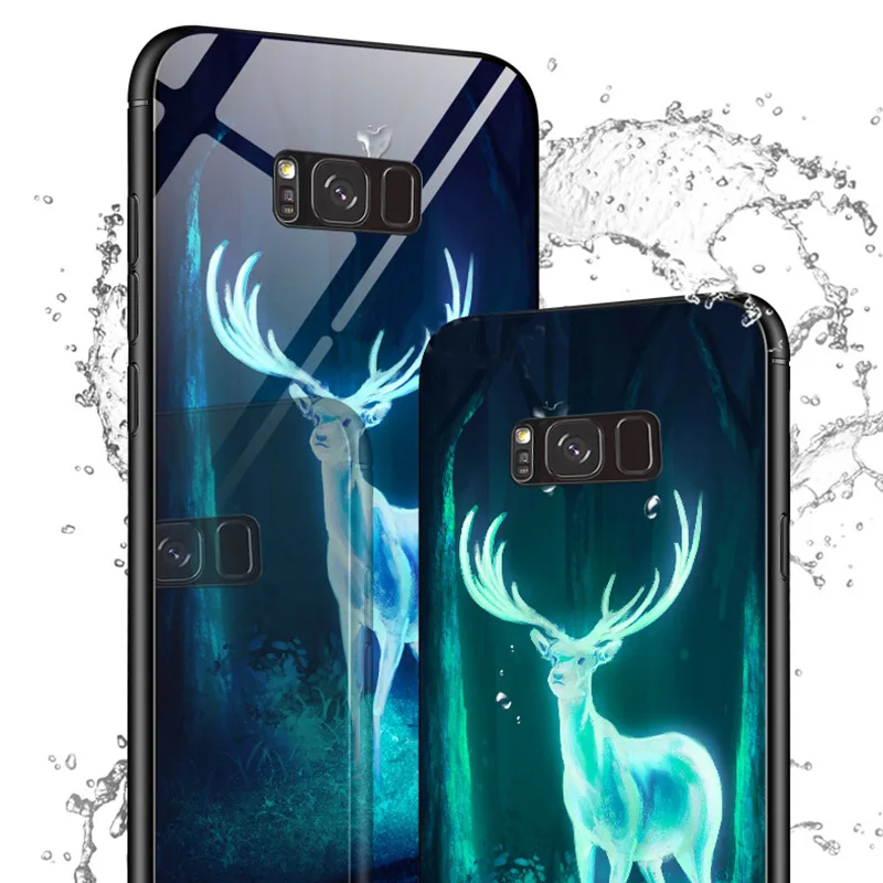 BFOLLOW Luminous Case for Samsung Galaxy S9 / Plus S8 Note 8 9 Tempered Glass Back Hard Cover |