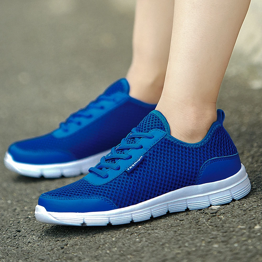 Мужские и женские летние кроссовки размера плюс дышащая сетчатая обувь для бега