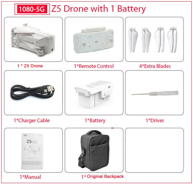 1080P 5G 1B BackPack SJRC Z5 RC Дрон Профессиональный gps RTF 5G WiFi FPV 1080P камера с gps режим следования за мной RC Квадрокоптер vs XS809 B5W JJPRO X5 F11 - Цвет: 1080P 5G 1B BackPack