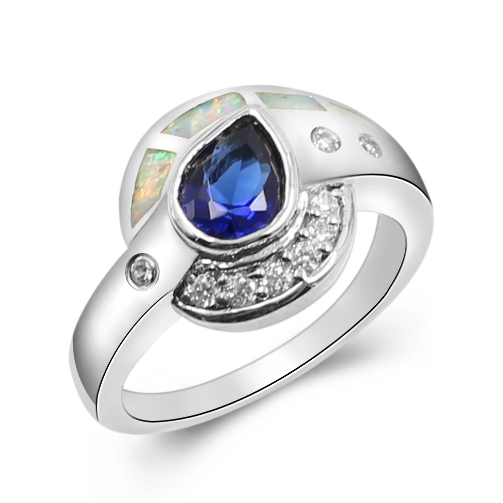 

65% OFF 925 Sterling Silver Color Blue Australian Opal hotSapphire Women Jewelry Shining Wedding Rings DF Free Shipping