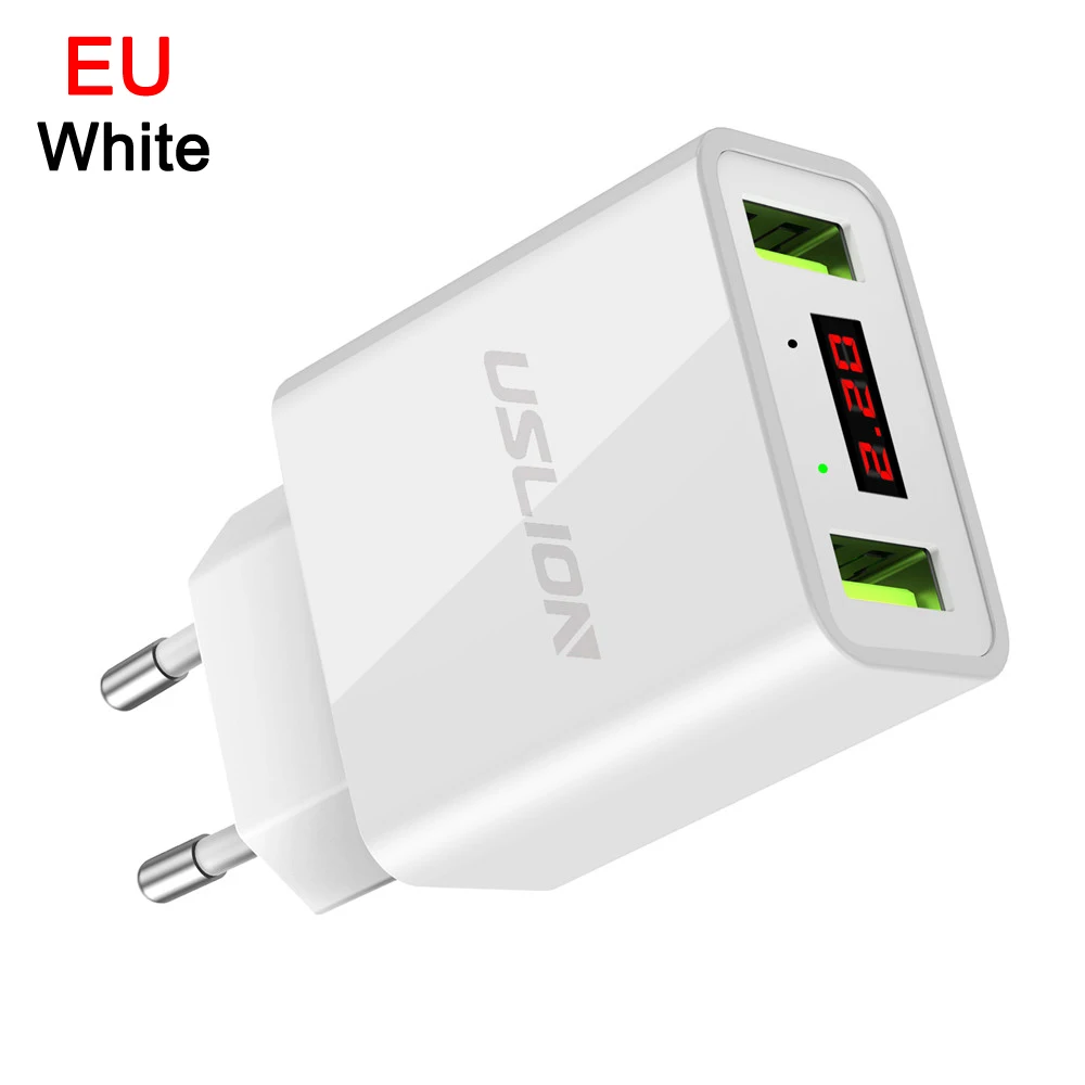 Светодиодный дисплей 2 USB зарядное устройство, USLION Универсальное зарядное устройство для мобильного телефона для iPhone iPad samsung Xiaomi 2.2A макс. зарядное устройство - Тип штекера: White