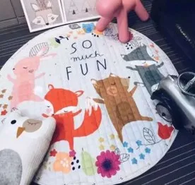 Детские коврики для игр, сумка для хранения игрушек, круглые Ковровые Коврики, большой тканевый коврик, портативный тканевый коврик, детские игрушки, мешочек для мелочей - Цвет: fox and rabbit