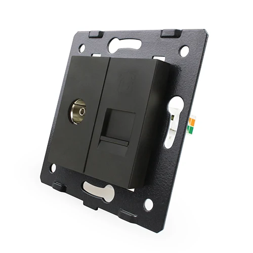 Производство Livolo, белый кристалл стекло панель, 2 банды стены ТВ и тел Socket/Outlet VL-C7-1VT-11, без переходник - Цвет: Black