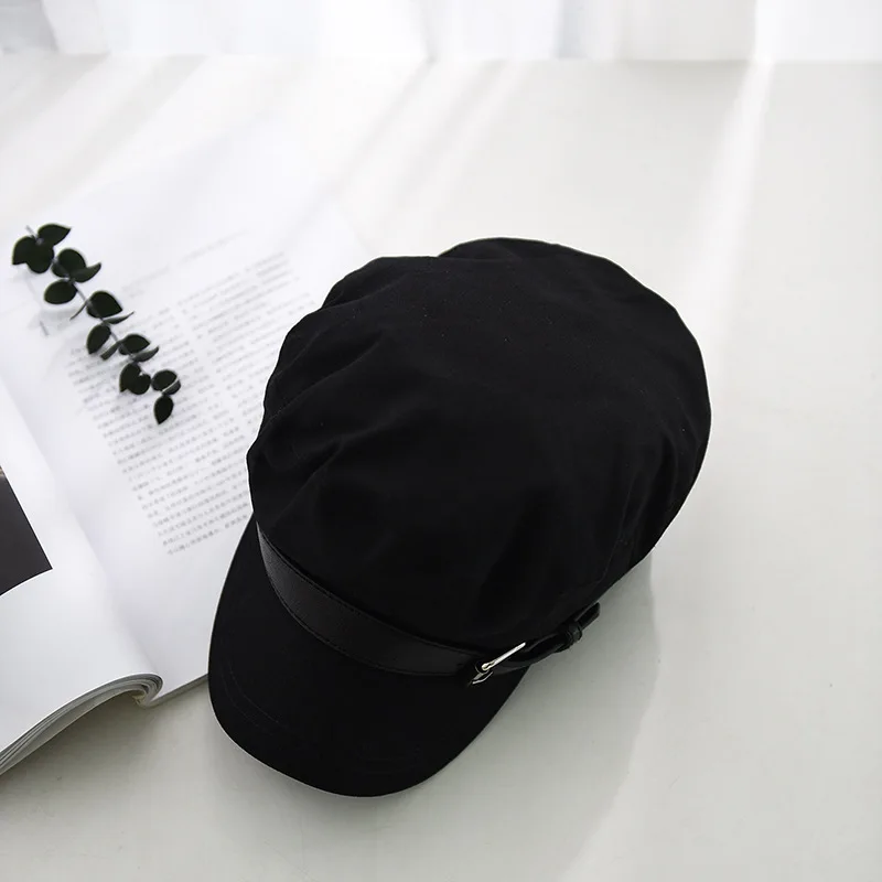 USPOP 2019 New women newsboy caps belt decoration cap flat top cotton visor female warm autumn winter hat |