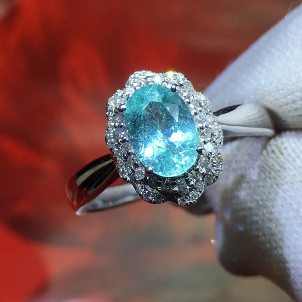 Paraaba турмалиновое кольцо, 0.83ct, чистое 18 K золото, натуральный Параиба, турмалин, драгоценные камни, бриллианты, женские кольца для женщин, тонкое кольцо