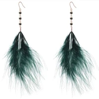 2021 fairy ostrich feather earrings white green gery color personality geometric long feather girl fashion women dangle earrings
