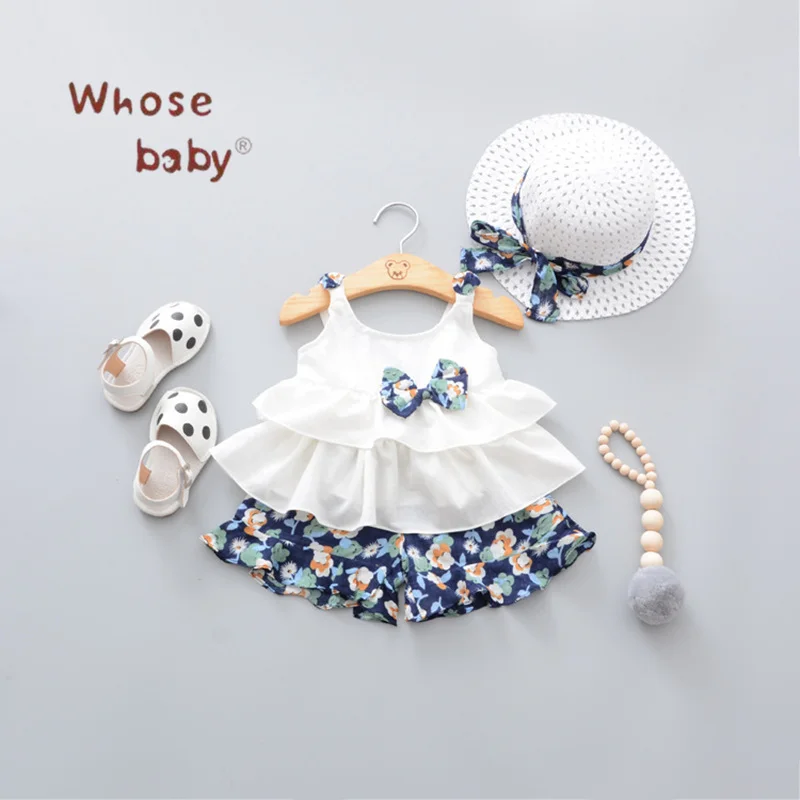 Комплекты для маленьких девочек сезон лето 3 шт. с милым бантом новорожденных