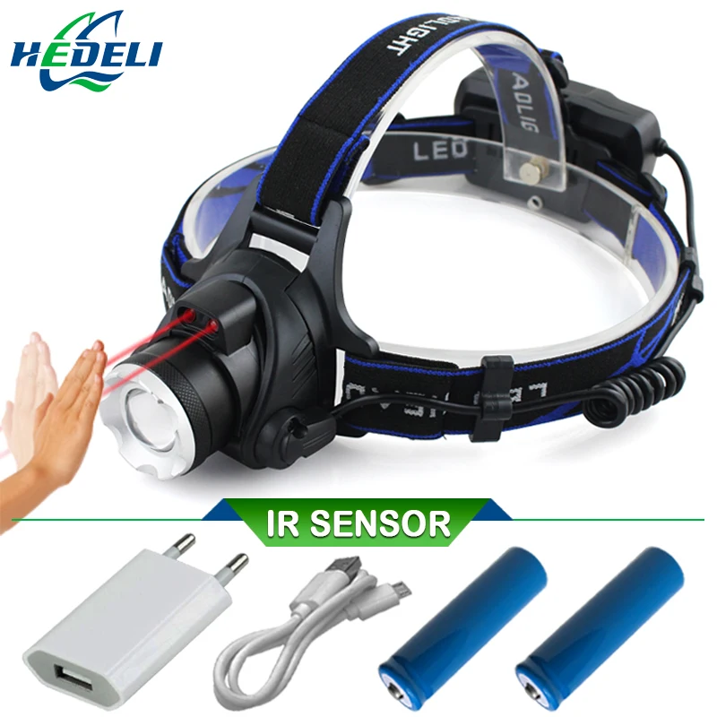 Yellow light white led head lamp usb xml t6 l2 IR induction headlamp 18650 fishing torch headlight hunting | Освещение
