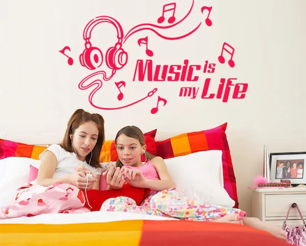 Модные Music is My цитатой жизни виниловые наклейки на стены музыкальные наушники