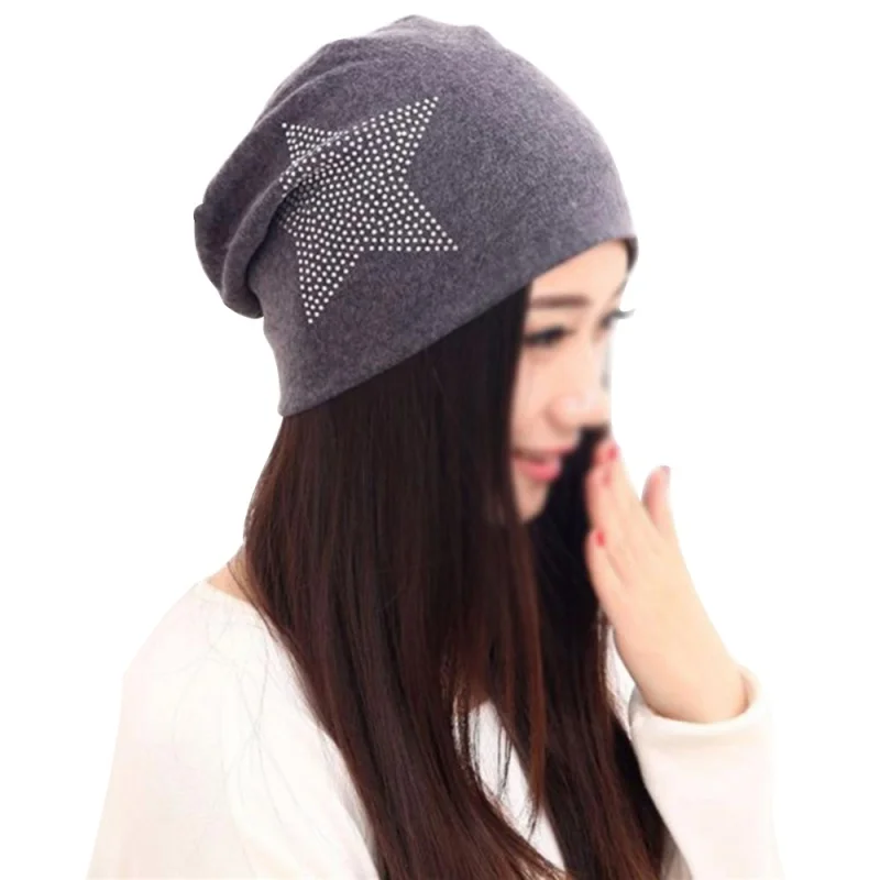dark gray Зимние женские хлопковые головные уборы, популярные ромбовидные пятиконечные шапки со звездами, чешские бриллиантовые шапочки-шаровары* H - Цвет: dark gray