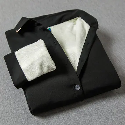 Черный Женские осенние зимние теплые блузки, Топы Blusa Camisa Femininas, хлопковая плотная Вельветовая белая рубашка с длинным рукавом, фланелевые рубашки, плюс 4XL - Цвет: Черный