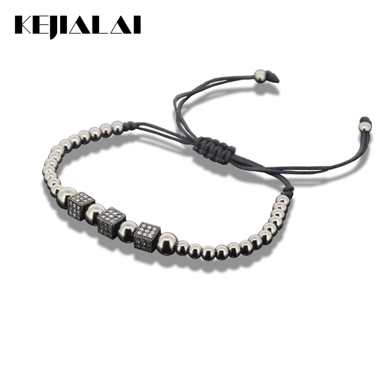 1 шт. 2017 очаровательное микро паве CZ Черные Квадратные бусины мужской браслет