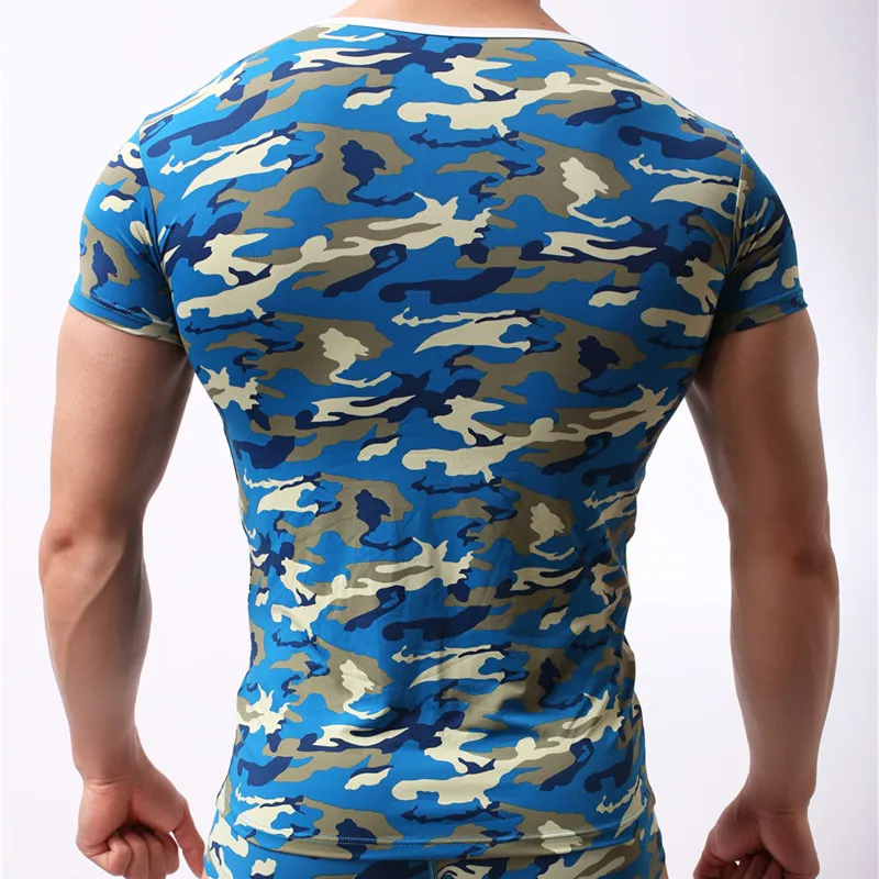 Men's Undershirts Male Short Sleeves Clothing Men O-neck Slim Thin Man Undershirt Tank Tops T-shirt Camouflage Undershirt