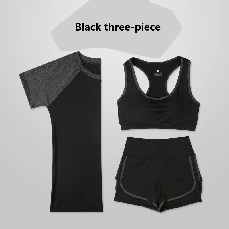 Black three-piece Спортивный костюм из двух предметов, свободная летняя одежда для фитнеса и йоги, спортивный костюм для женщин - Цвет: Black three-piece