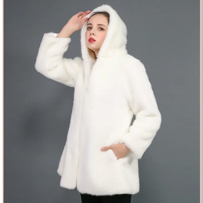 Женское теплое пальто из искусственного меха толстое длинное с длинным рукавом