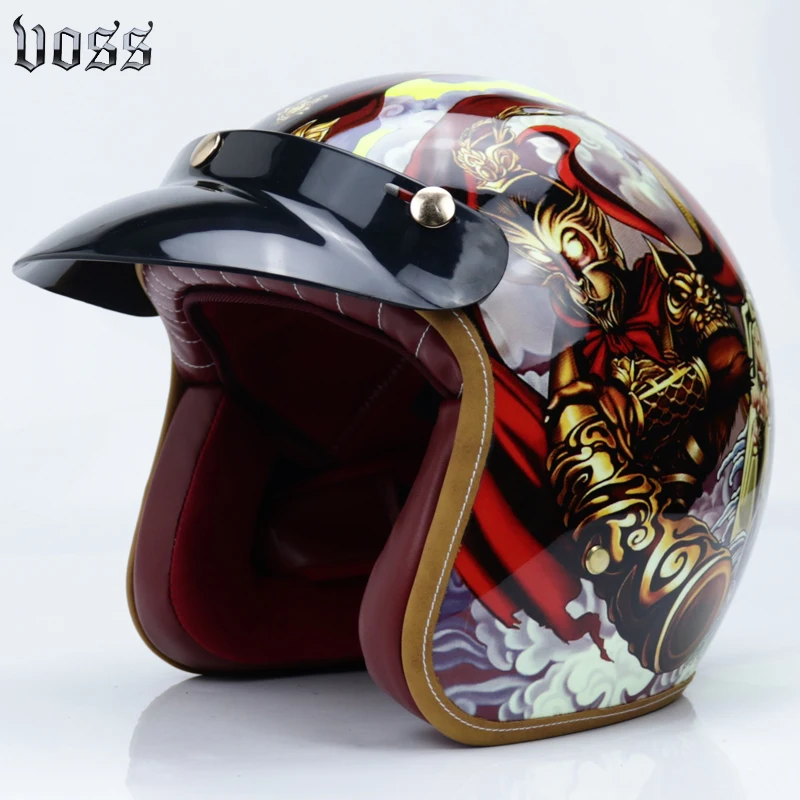 3/4 open face half motorcycle helmet vintage retro leather helmets the Indians and broken skull scooter moto | Автомобили и