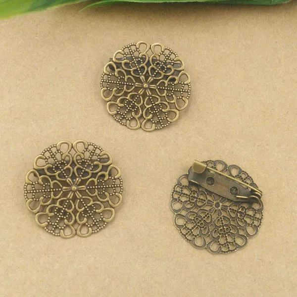 Разноцветные Пустые Основы для броши винтажные филигранью плоский круг цветок
