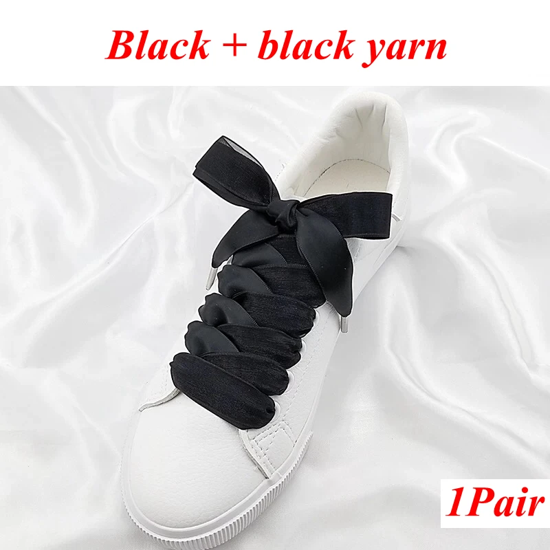Black black 1 пара 2 см Ширина 80/100/120 см двусторонний снег пряжа атласные шелковые ленты для кроссовок и со шнуровкой; сезон зима модные кроссовки шнурки для обуви - Цвет: Black black