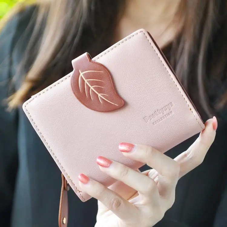 Брендовый Модный женский кошелек женские кошельки с листьями и пряжкой кожаные