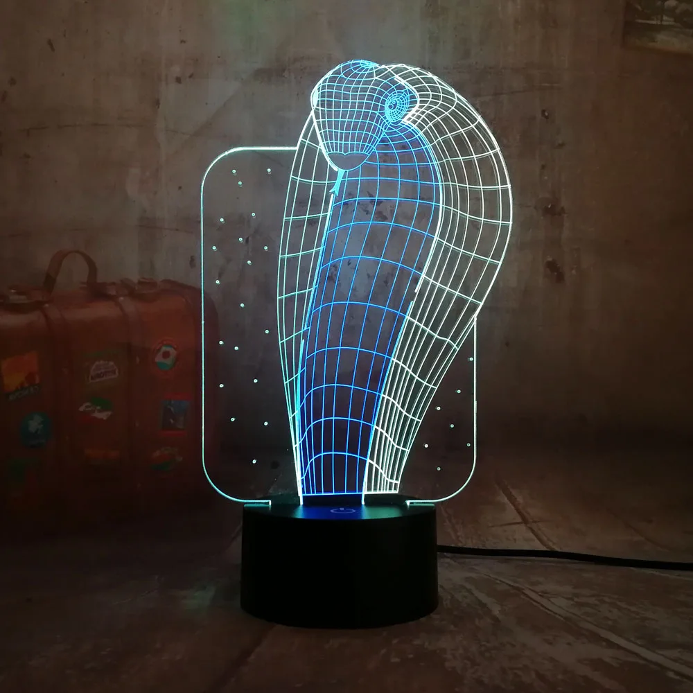 Новый Животный кобра 3D светодиодный RGB ночник Lihgt 7 смешанных двух цветов Новинка